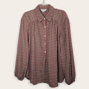 Max Studio Geometric Print Balloon Sleeve Blouse Size Medium